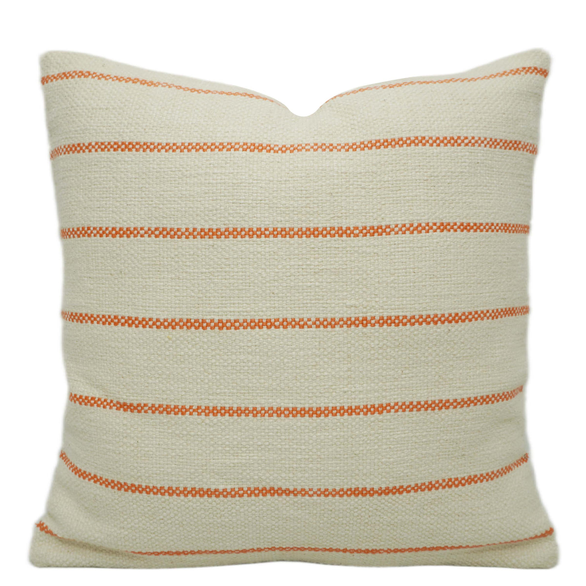 Handwoven Cotton Cushion Cover – Cream & Orange Striped 45 x 45 cm