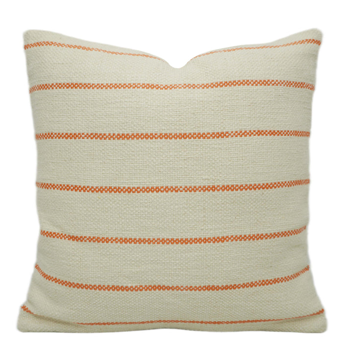 Handwoven Cotton Cushion Cover – Cream & Orange Striped 45 x 45 cm