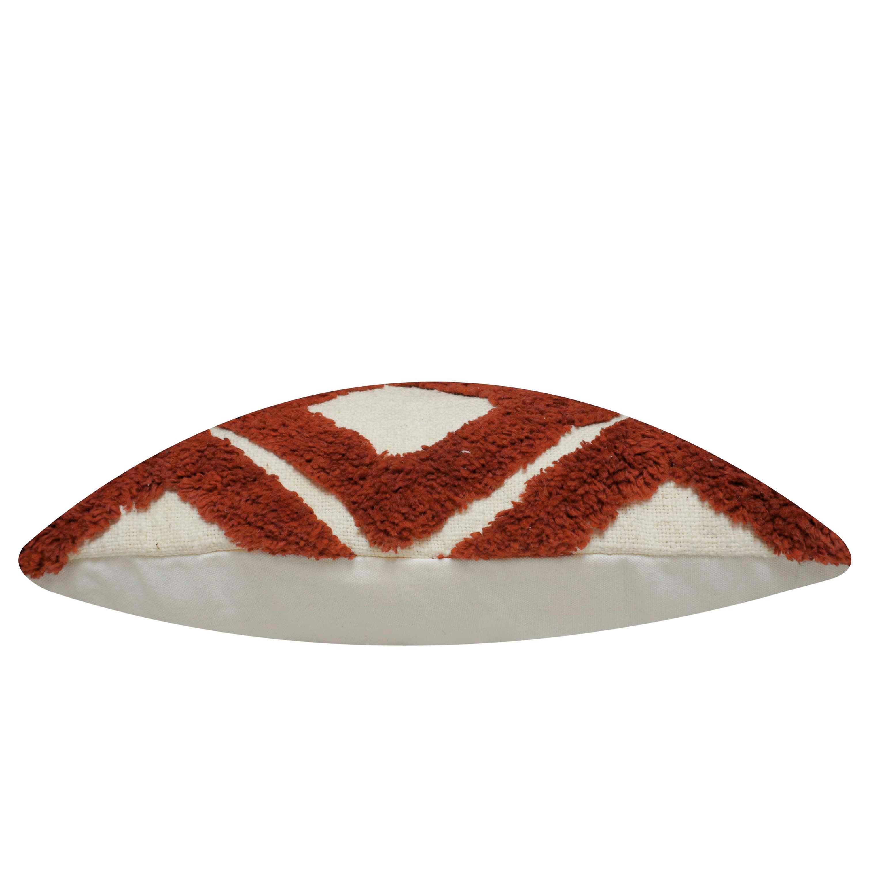 Handcrafted Tufted Geometric Cushion Cover – Rust & Ivory Textured Cotton Cushion, 45 x 45 cm
