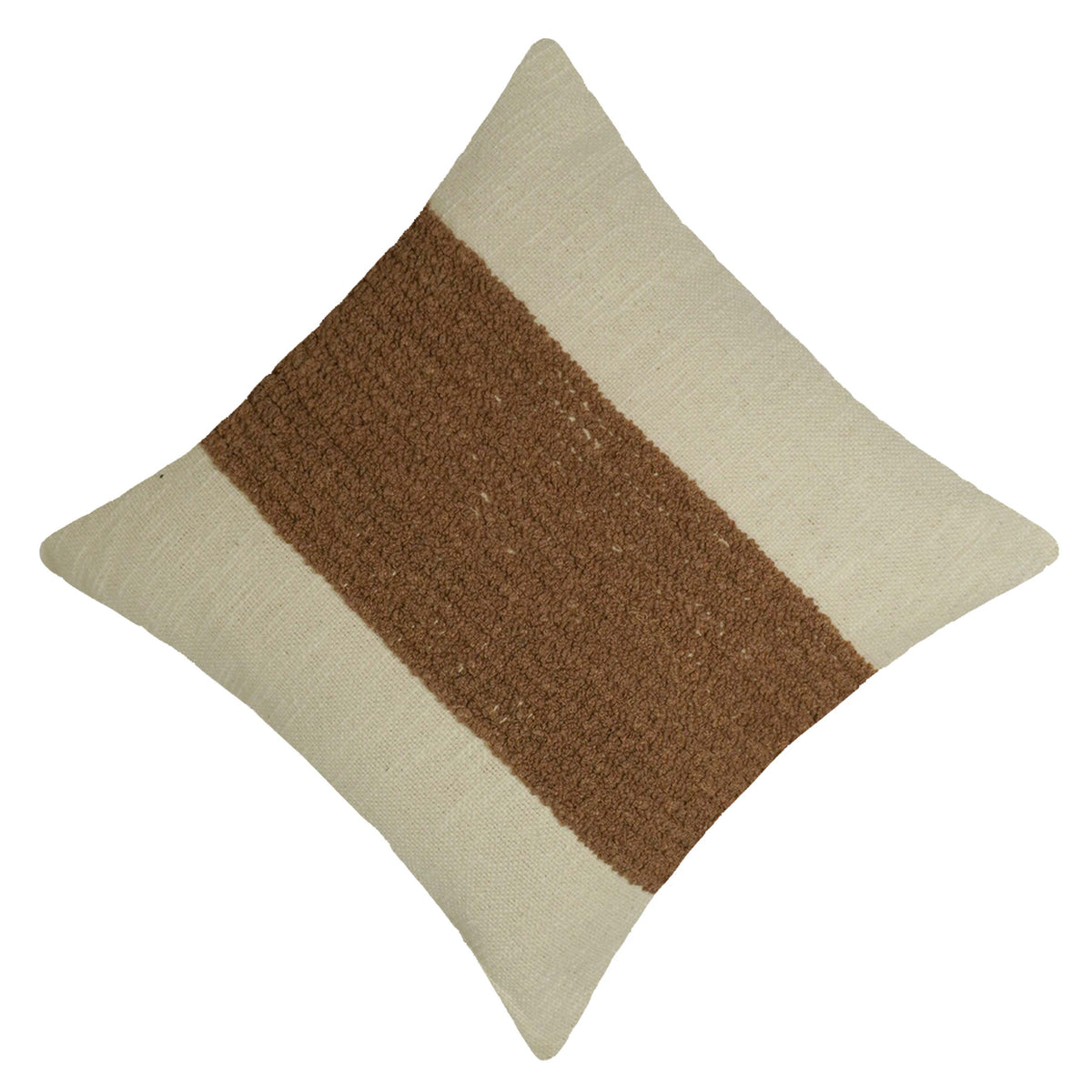 Handwoven Cotton Bouclé Stripe Cushion Cover 45x45 cm | Textured Brown & Natural Decorative Throw Pillow Cover | Hidden Zipper | Modern Boho Home Décor