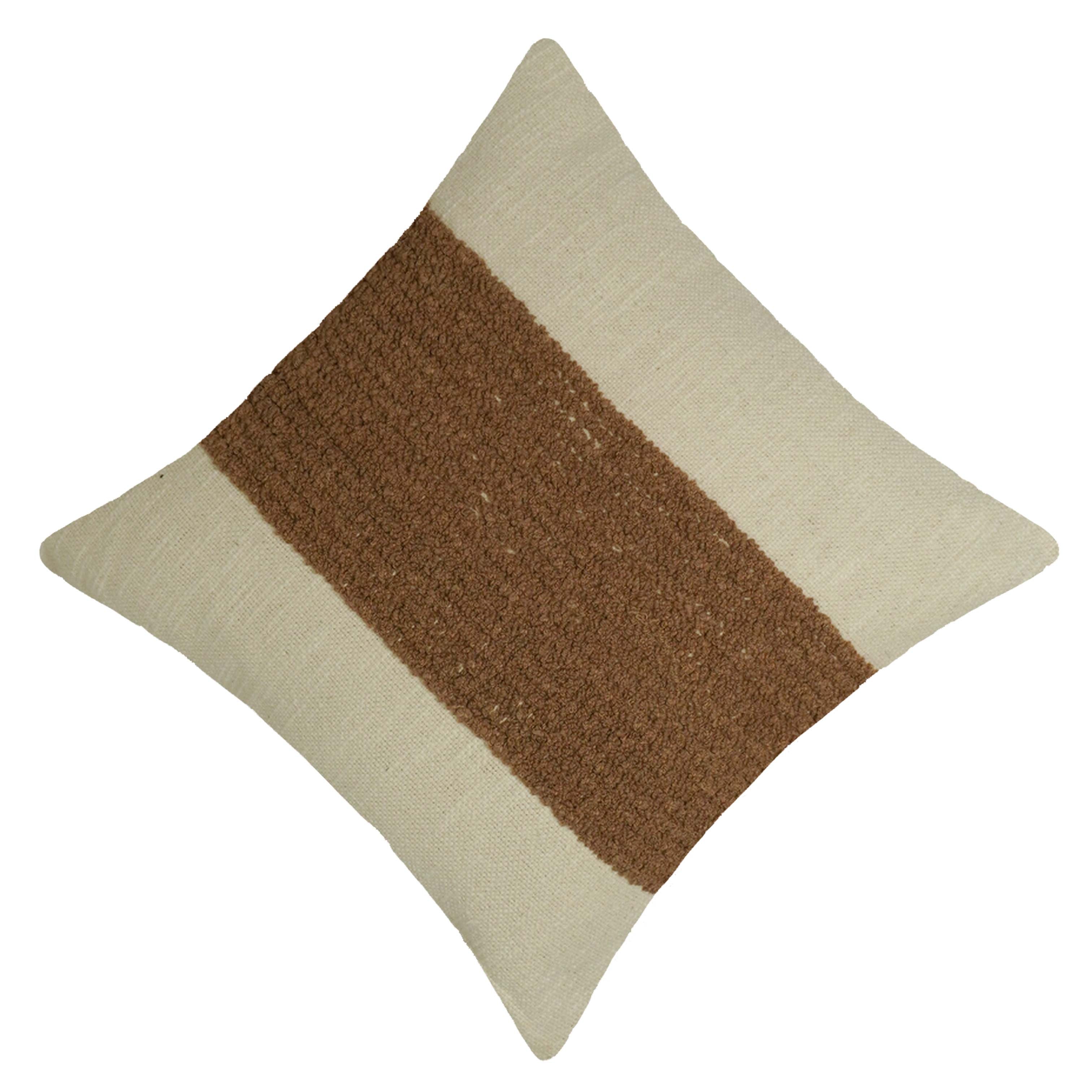 Handwoven Cotton Bouclé Stripe Cushion Cover 45x45 cm | Textured Brown & Natural Decorative Throw Pillow Cover | Hidden Zipper | Modern Boho Home Décor