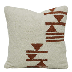 Handwoven Cream & Rust Geometric Cushion Cover – 45 x 45 cm | Textured Boho Accent Pillow Cover