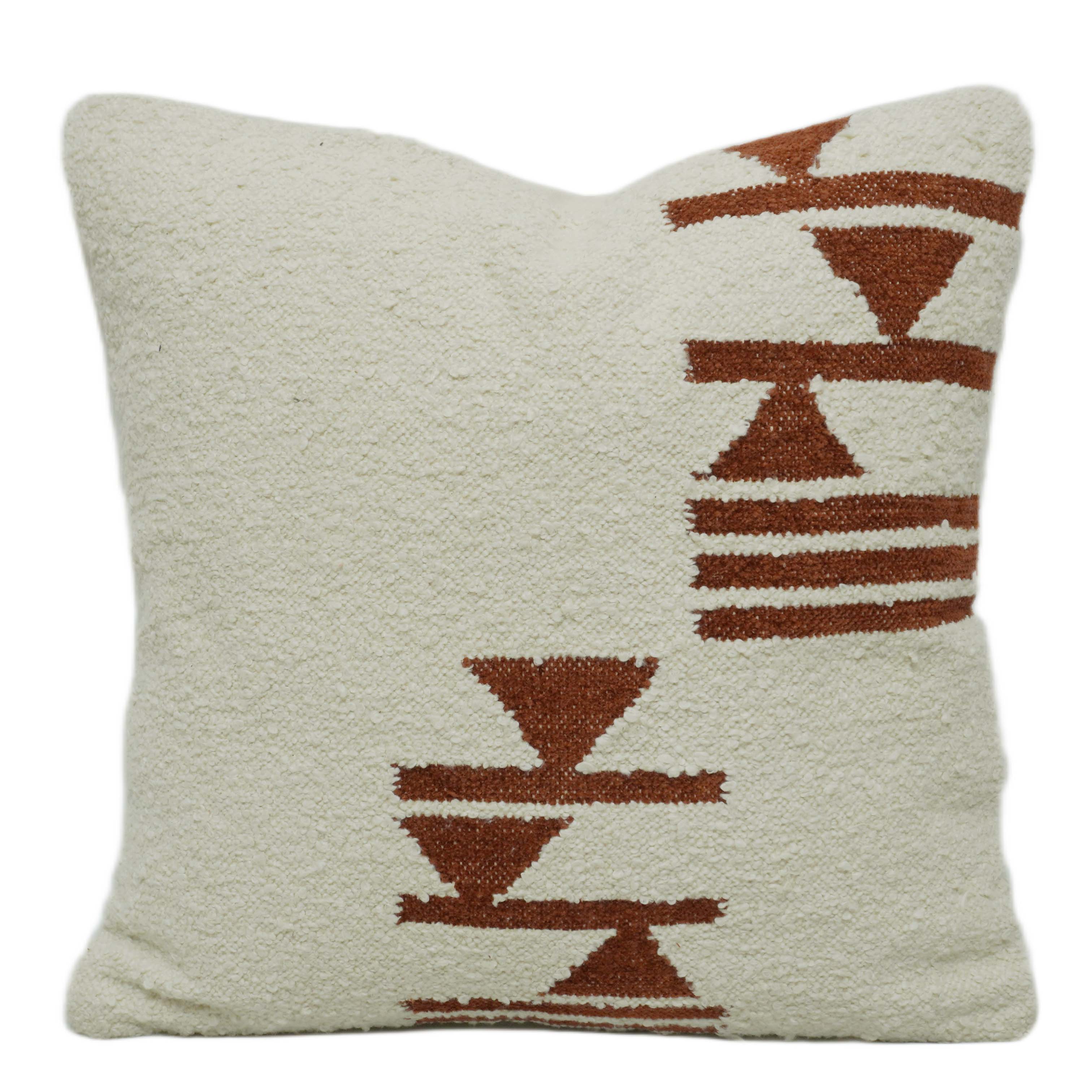 Handwoven Cream & Rust Geometric Cushion Cover – 45 x 45 cm | Textured Boho Accent Pillow Cover