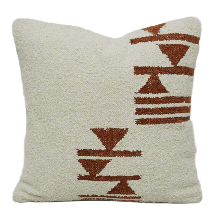 Handwoven Cream & Rust Geometric Cushion Cover – 45 x 45 cm | Textured Boho Accent Pillow Cover