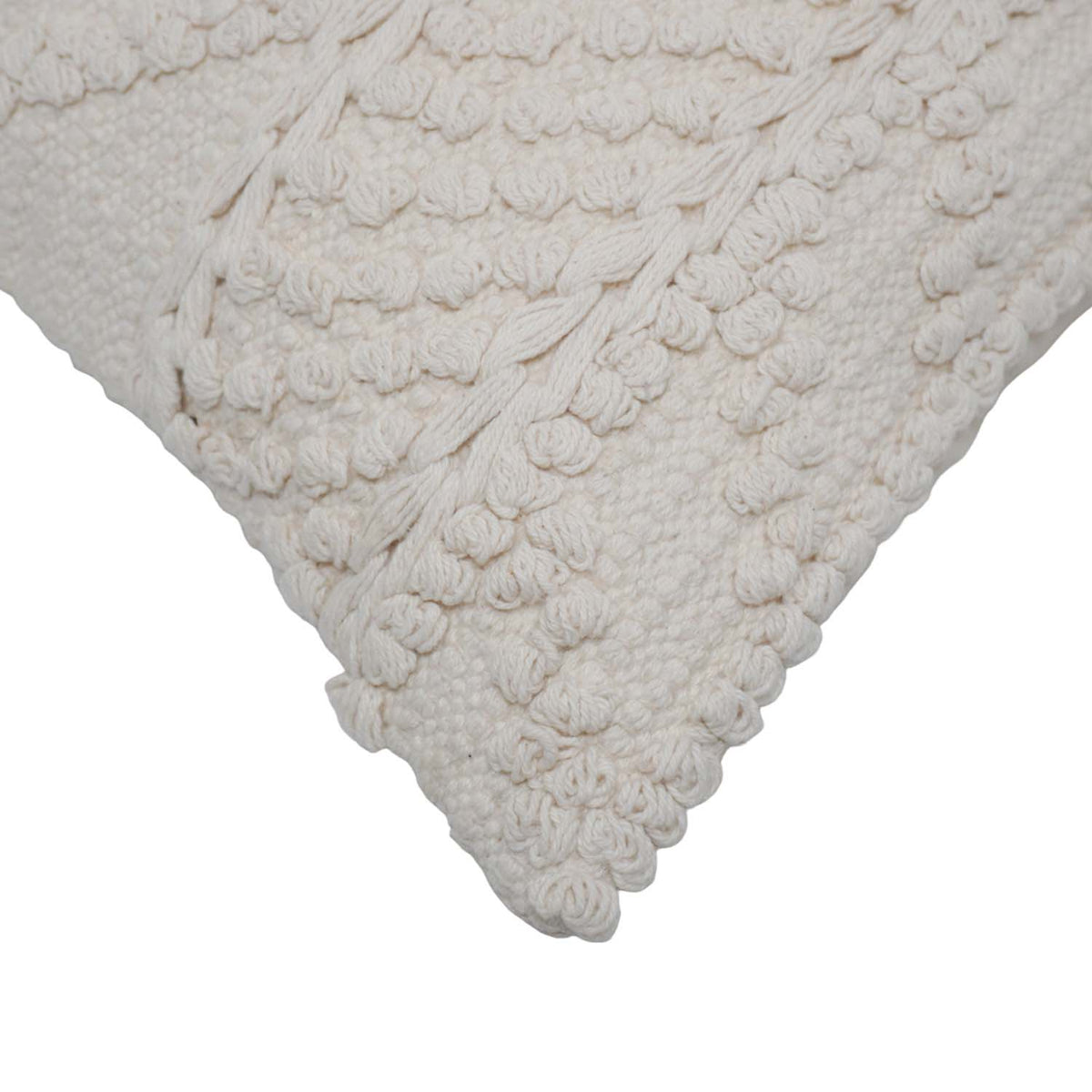 Handwoven Cotton Tufted Cushion Cover 45x45 cm | Boho Textured Geometric Throw Pillow Cover | Ivory Decorative Sofa Cushion Cover | Hidden Zipper - Bulk manufacturer & supplier from Panipat, India