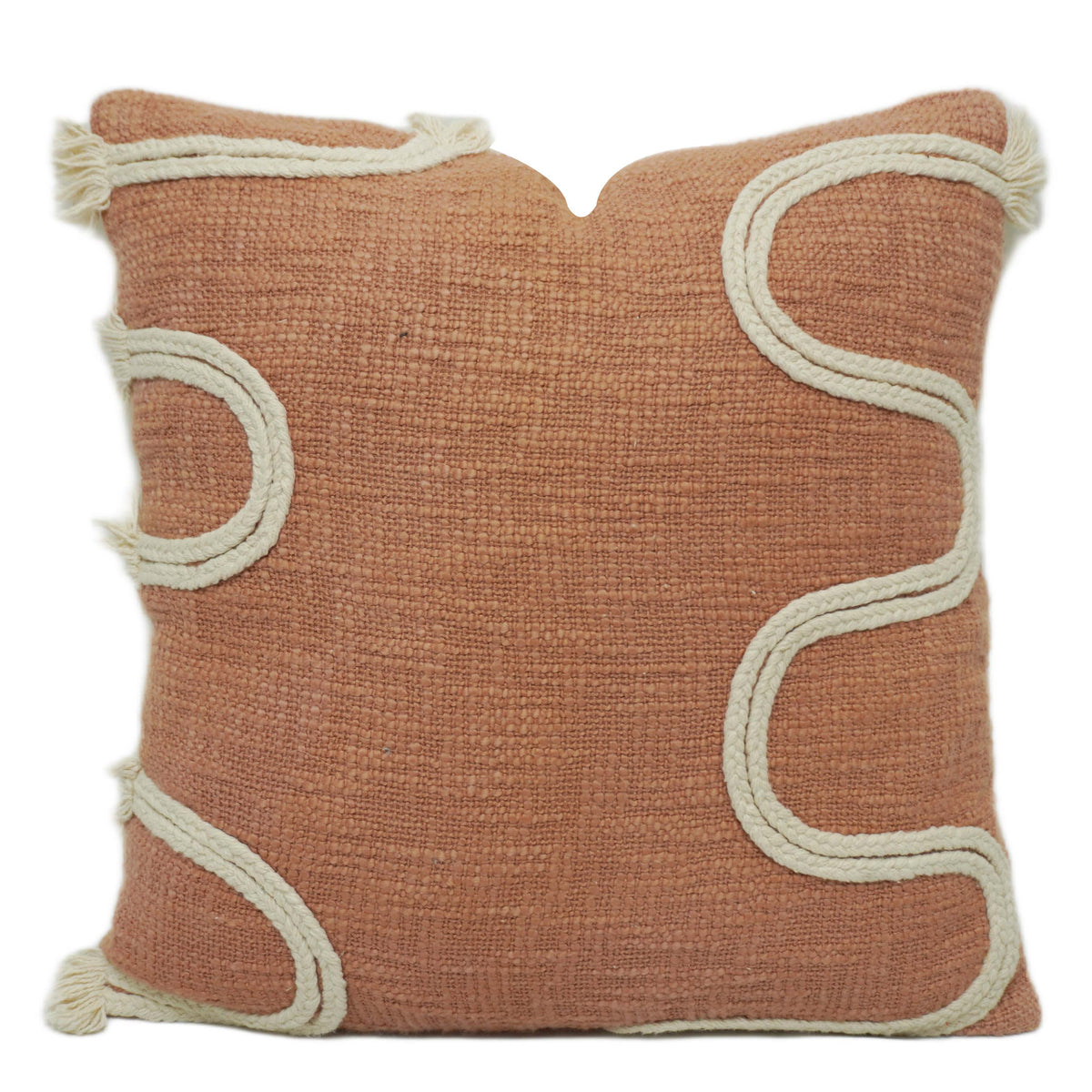Handcrafted Embroidered Cotton Cushion Cover with Textured Rope Detailing – 45 x 45 cm