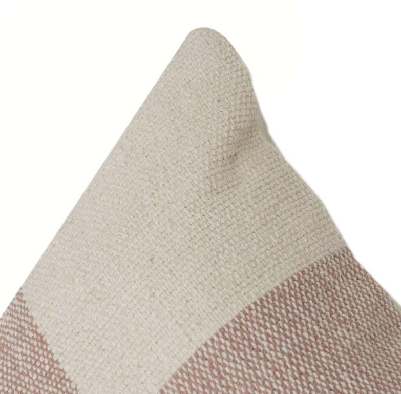 Handwoven Cotton Checkered Cushion Cover | Neutral Beige & Blush Grid Design | 18x18 Inch Decorative Pillow Case