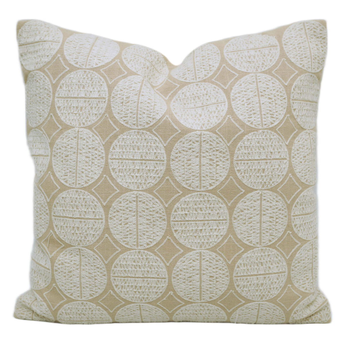 Machine Embroidered Cushion Cover 45x45 cm – Beige & White Geometric Circle Pattern