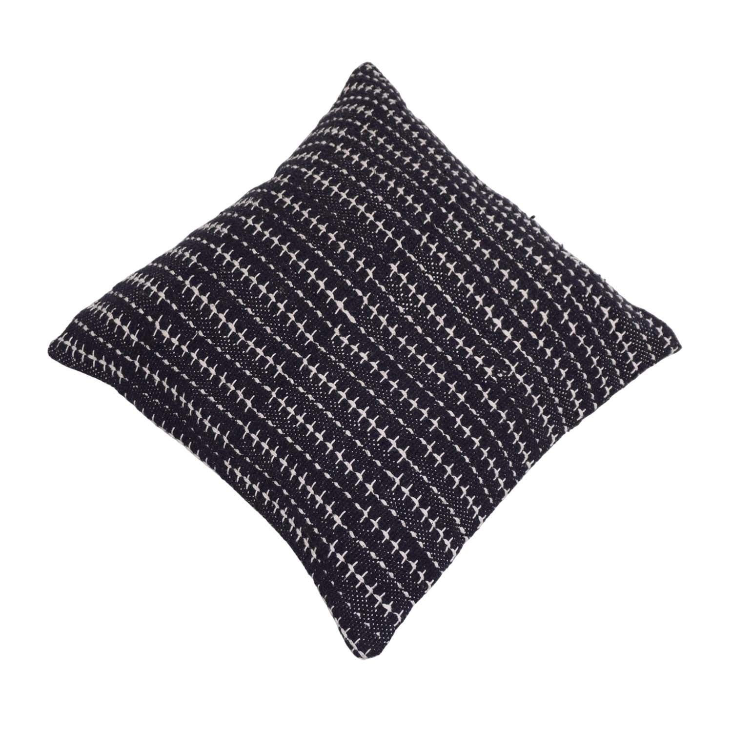 Handwoven Black & White Cotton Cushion Cover 45x45 cm | Artisan Handmade Textured Throw Pillow Cover | Modern Boho Home Décor