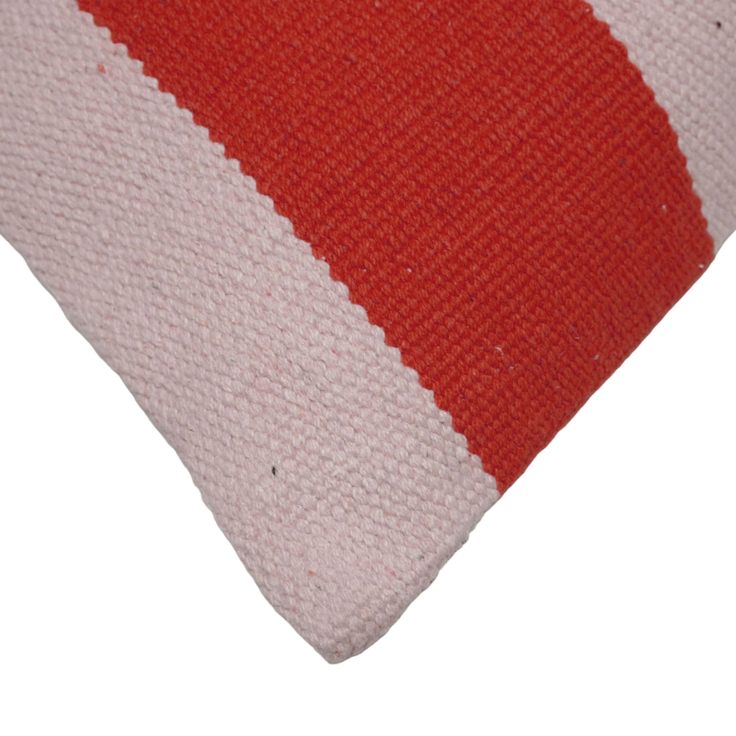 Handwoven Cotton Cushion Cover 45x45 cm | Modern Striped Woven Throw Pillow Cover | Soft Decorative Cushion Cover with Concealed Zipper | Rust, Ivory & Grey