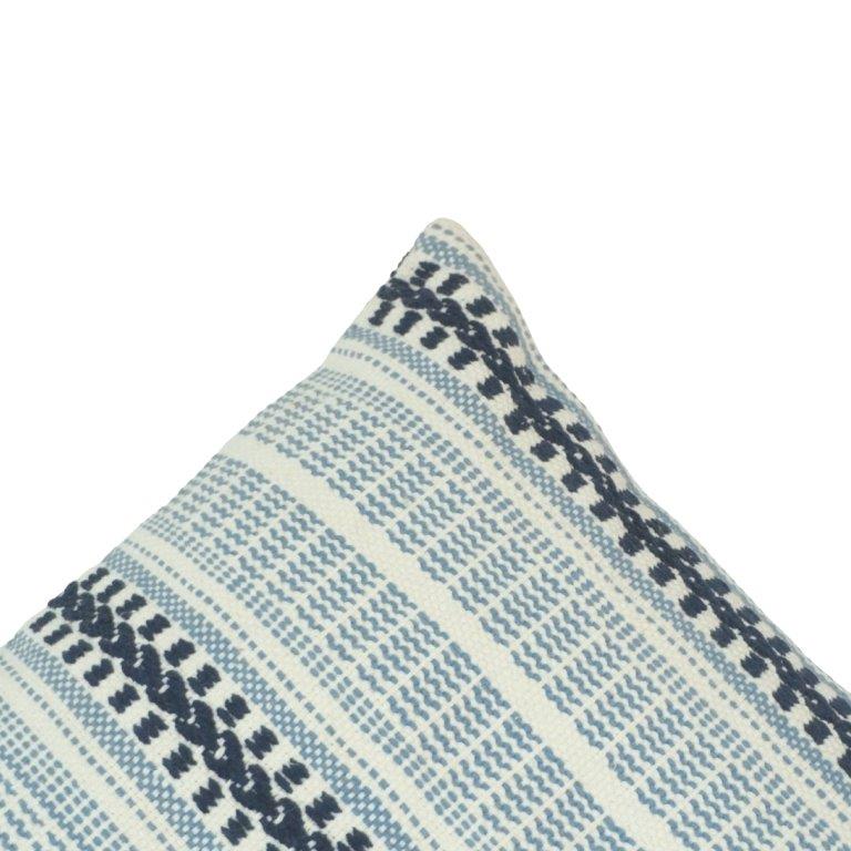 Handmade Cotton Woven Stripe Cushion Cover 45x45 cm | Blue & Ivory Textured Decorative Pillow Cover - Bulk manufacturer & supplier from Panipat, India