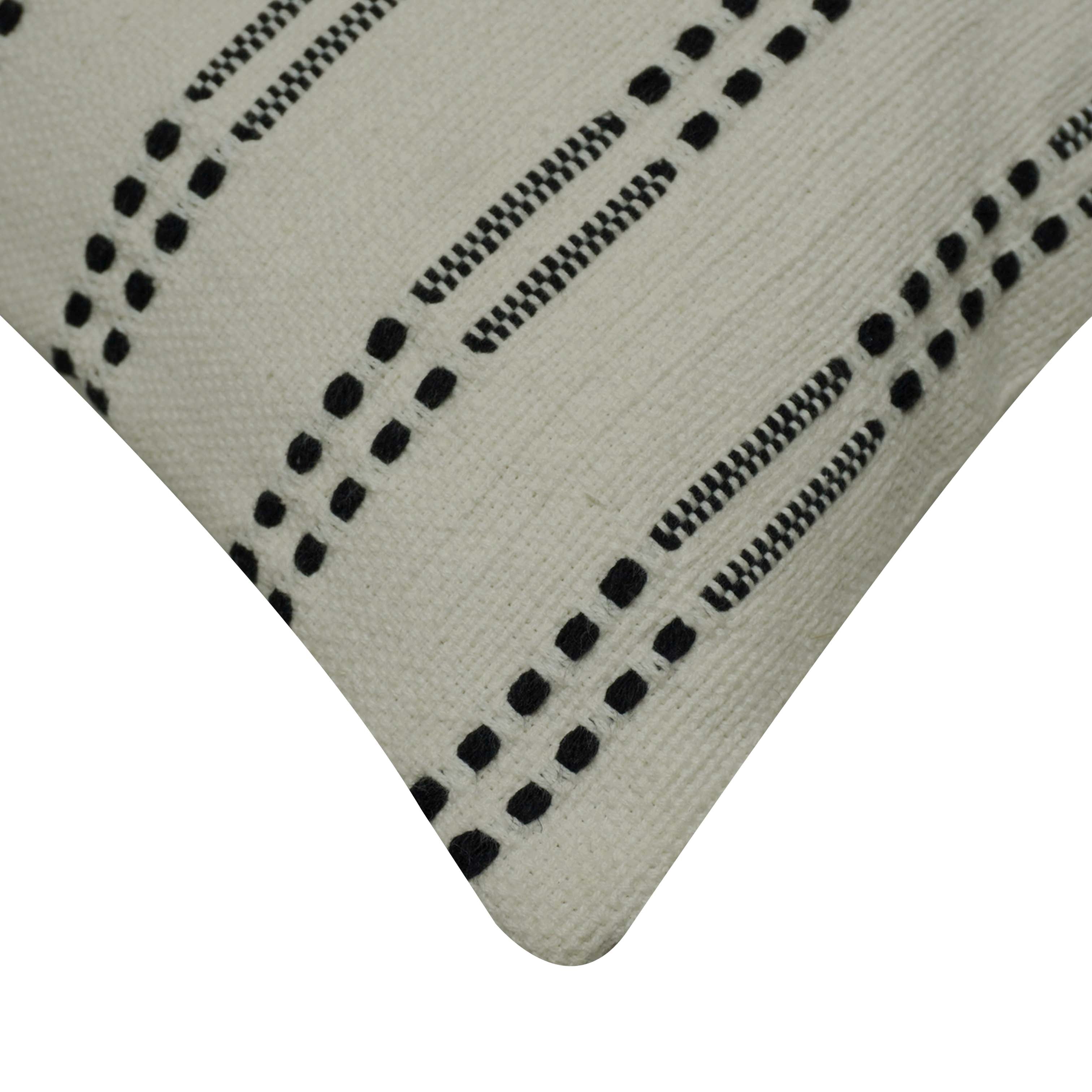 Handwoven Cotton Cushion Cover 45x45 cm | Black & Ivory Woven Striped Throw Pillow Cover | Modern Boho Decorative Cushion Cover | Hidden Zip | 18x18 Inch