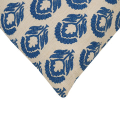 Blue Floral Block Print Cotton Cushion Cover 45x45 cm | Decorative Printed Throw Pillow Cover | Hidden Zip | 100% Cotton