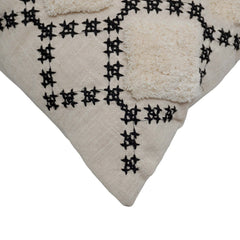 Handcrafted Embroidered & Tufted Cotton Cushion Cover 45x45 cm | Geometric Diamond Pattern | Boho Decorative Throw Pillow Cover with Hidden Zipper