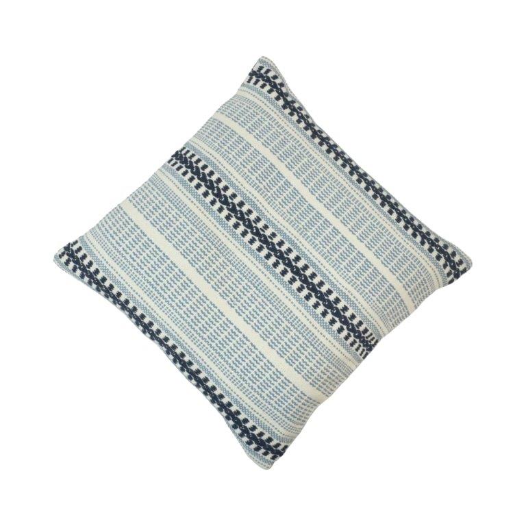 Handmade Cotton Woven Stripe Cushion Cover 45x45 cm | Blue & Ivory Textured Decorative Pillow Cover - Bulk manufacturer & supplier from Panipat, India