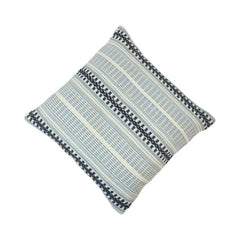 Handmade Cotton Woven Stripe Cushion Cover 45x45 cm | Blue & Ivory Textured Decorative Pillow Cover