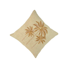 Palm Tree Embroidered Cotton Cushion Cover – Beige Tropical Decorative Pillow Cover 45x45 cm