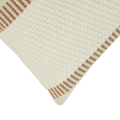 Handwoven Cotton Cushion Cover 45x45 cm | Textured Woven Boho Throw Pillow Cover | Ivory & Brown Decorative Cushion Cover with Concealed Zip