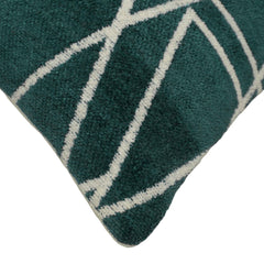 Teal green and ivory geometric jacquard cushion cover 45x45 cm