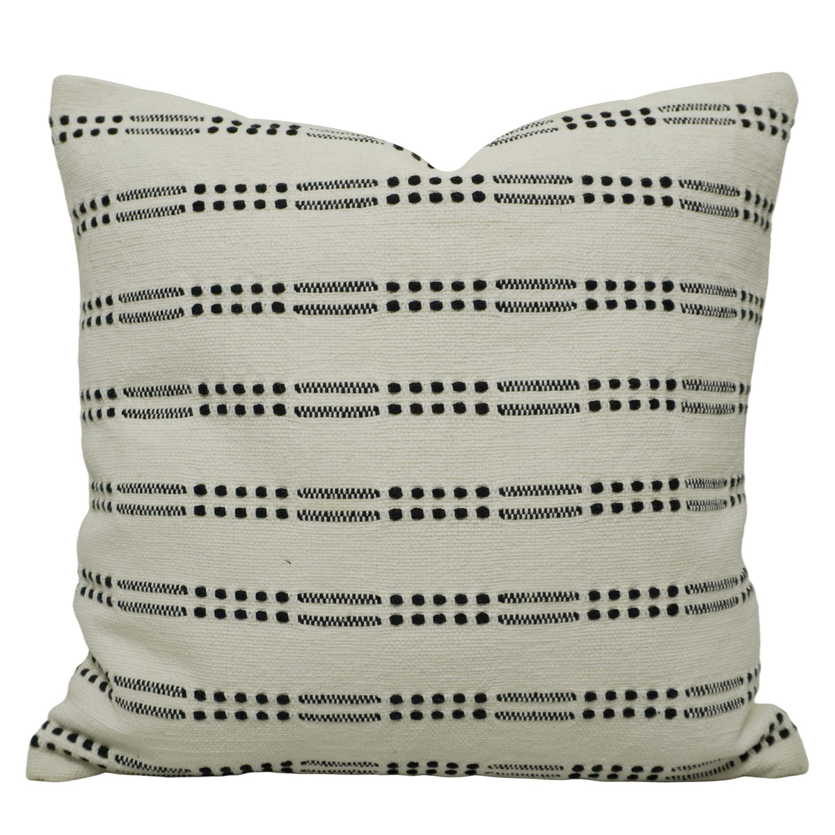 Handwoven Cotton Cushion Cover 45x45 cm | Black & Ivory Woven Striped Throw Pillow Cover | Modern Boho Decorative Cushion Cover | Hidden Zip | 18x18 Inch
