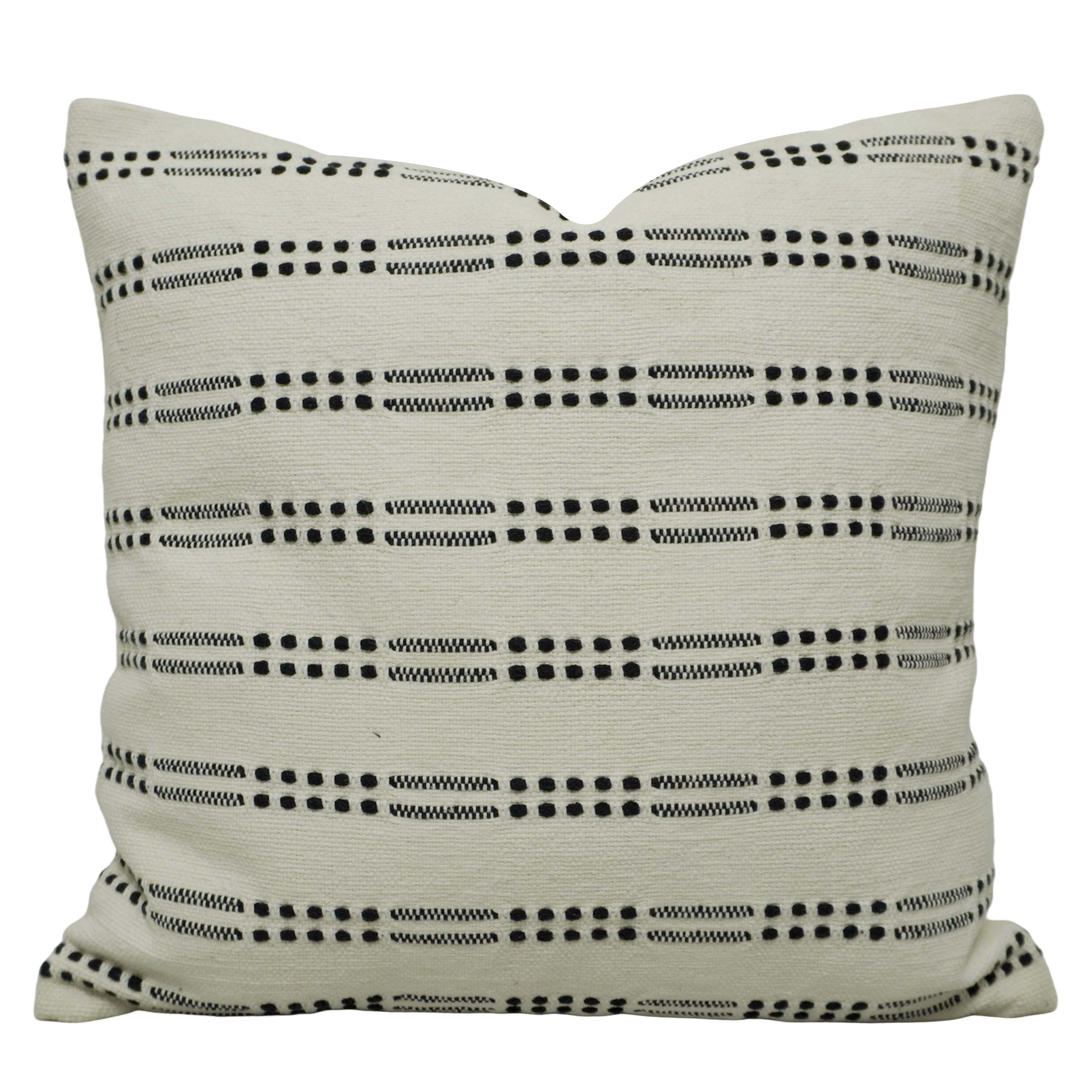 Handwoven Cotton Cushion Cover 45x45 cm | Black & Ivory Woven Striped Throw Pillow Cover | Modern Boho Decorative Cushion Cover | Hidden Zip | 18x18 Inch