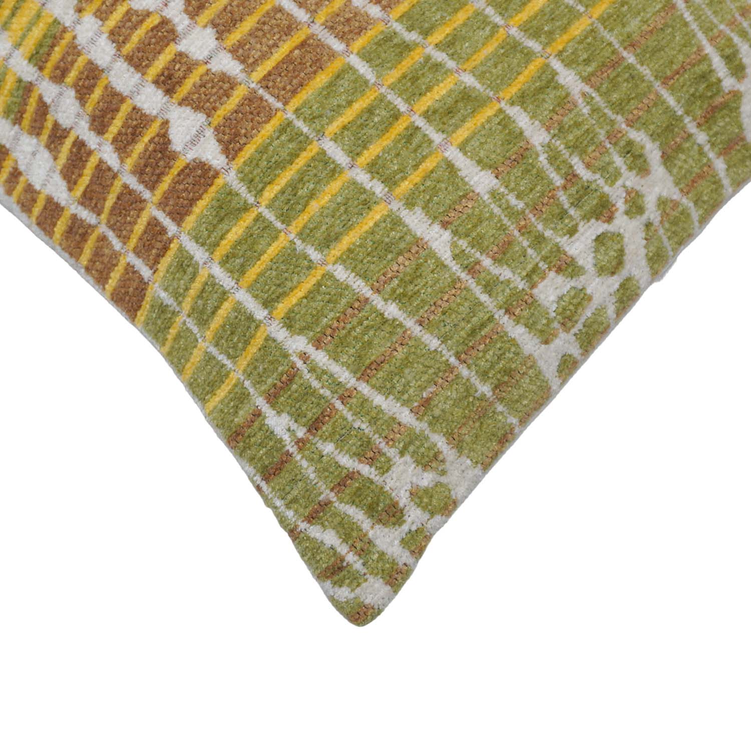 Abstract Geometric Jacquard Cotton Cushion Cover 45x45 cm | Woven Decorative Throw Pillow Cover | Mustard, Olive & Brown | Concealed Zip