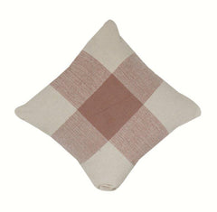 Handgewebter Kissenbezug aus Baumwolle mit Karomuster | Neutrales Beige & Altrosa Karodesign | 45x45 cm Dekokissenbezug