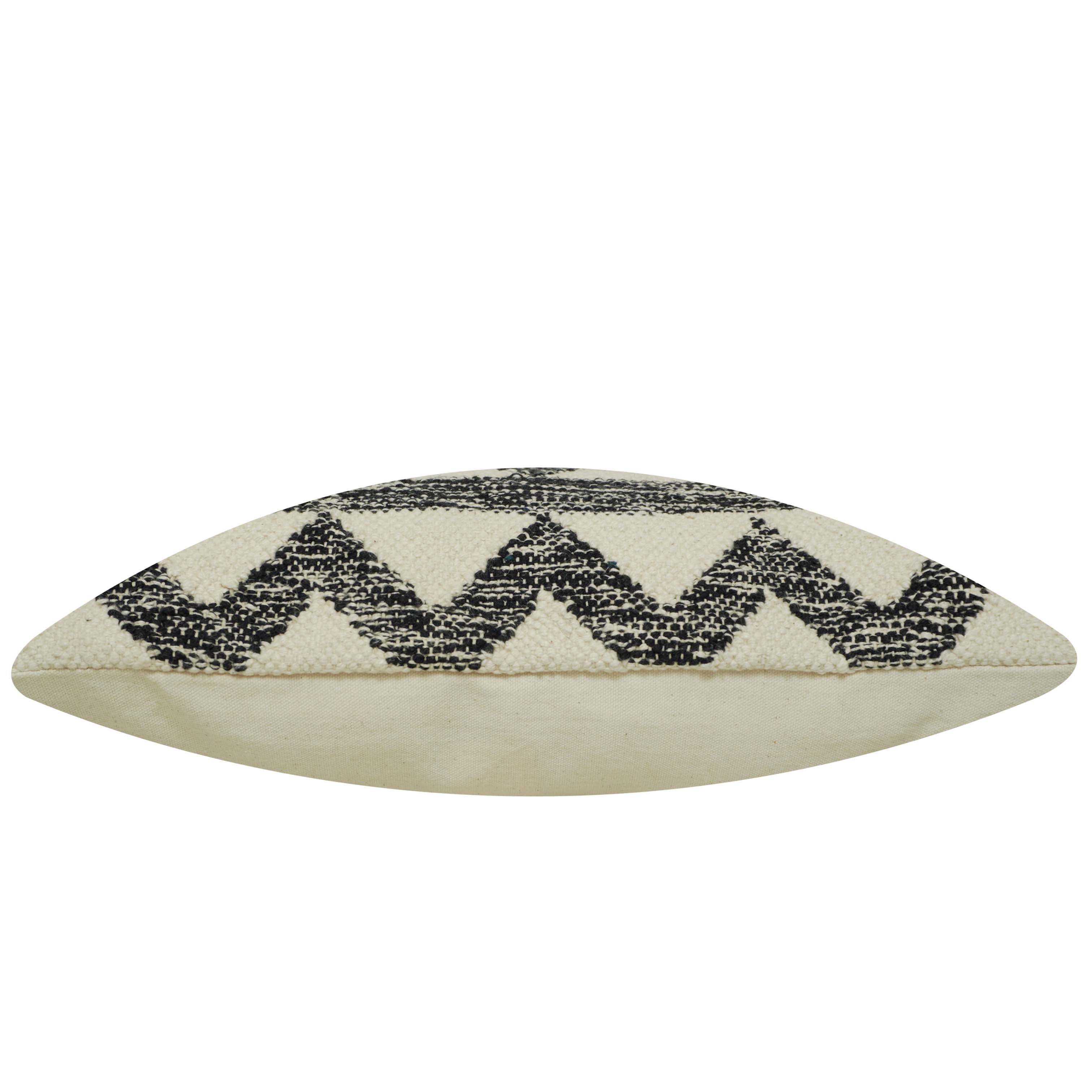 Handmade Cotton Cushion Cover 45x45 cm | Black & Ivory Geometric Woven Throw Pillow Cover | Boho Tribal Decorative Cushion Cover with Hidden Zipper