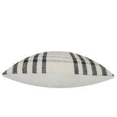 Handwoven Cotton Cushion Cover – Ivory & Charcoal Striped Design, 45 x 45 cm