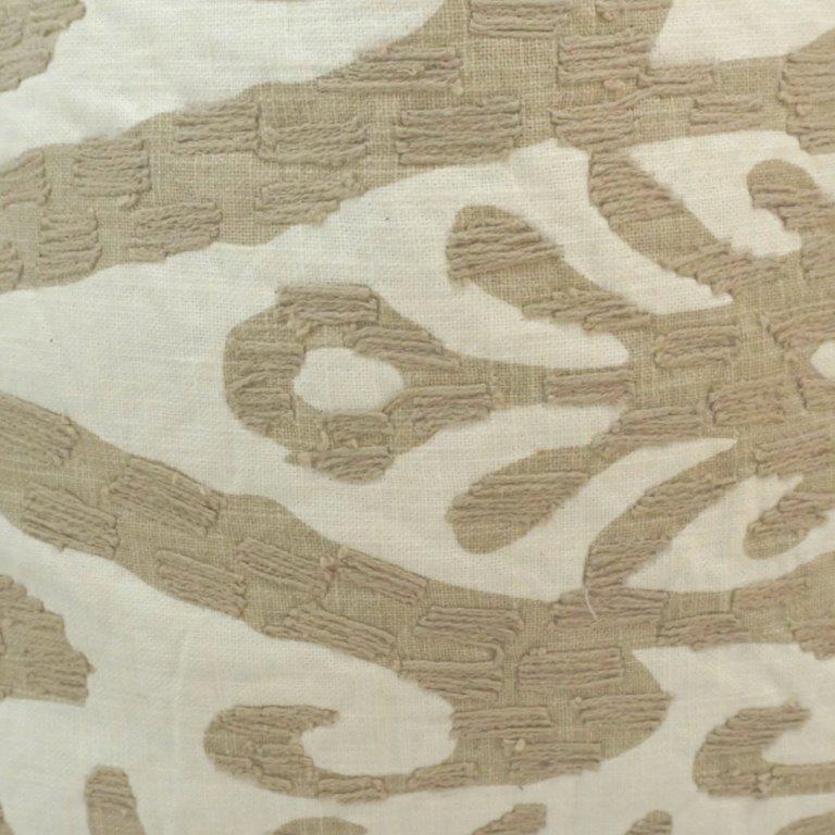 Hand Embroidered Abstract Ikat Cushion Cover – Beige & Ivory Cotton Pillow Cover 45x45 cm - Bulk manufacturer & supplier from Panipat, India