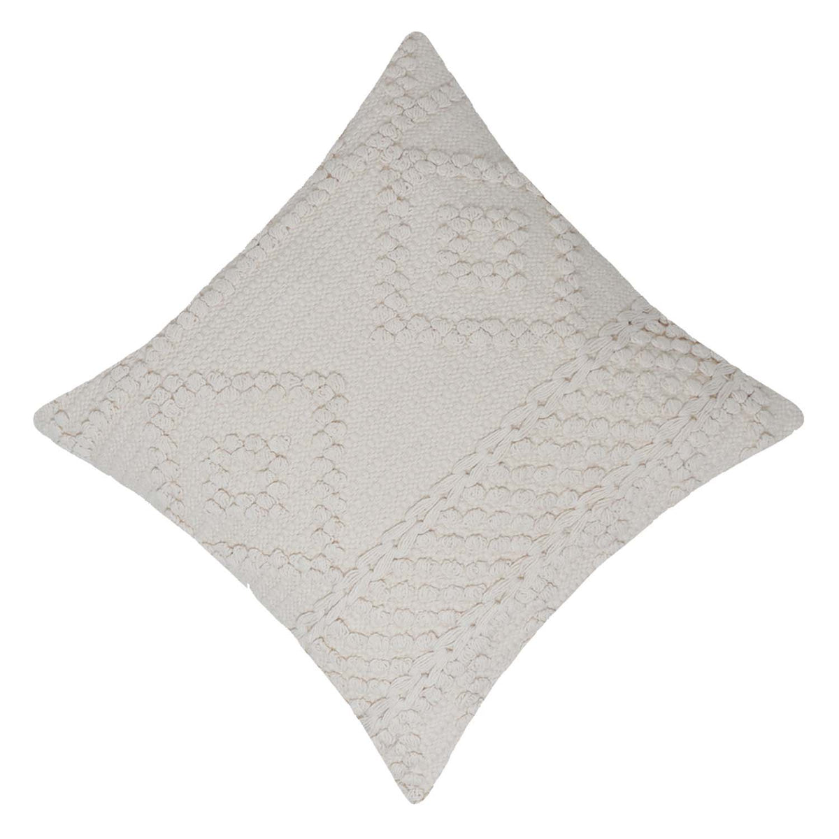 Handwoven Cotton Tufted Cushion Cover 45x45 cm | Boho Textured Geometric Throw Pillow Cover | Ivory Decorative Sofa Cushion Cover | Hidden Zipper - Bulk manufacturer & supplier from Panipat, India