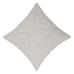 Handwoven Cotton Tufted Cushion Cover 45x45 cm | Boho Textured Geometric Throw Pillow Cover | Ivory Decorative Sofa Cushion Cover | Hidden Zipper