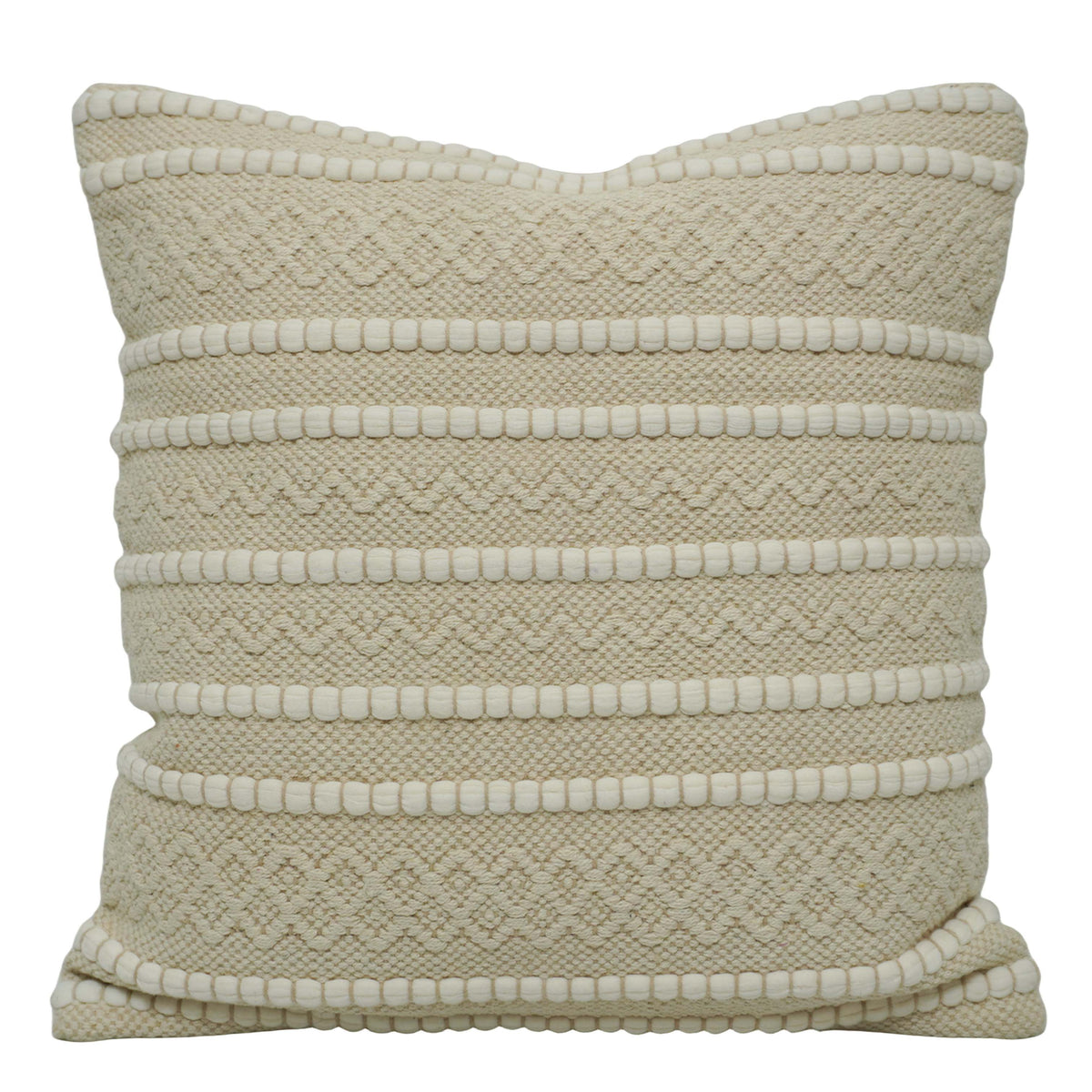 Handwoven Cotton Cushion Cover 45x45 cm – Ivory Textured Striped Design | Boho Decorative Throw Pillow Cover