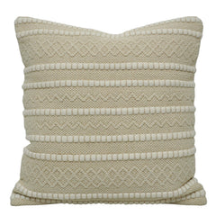 Handwoven Cotton Cushion Cover 45x45 cm – Ivory Textured Striped Design | Boho Decorative Throw Pillow Cover