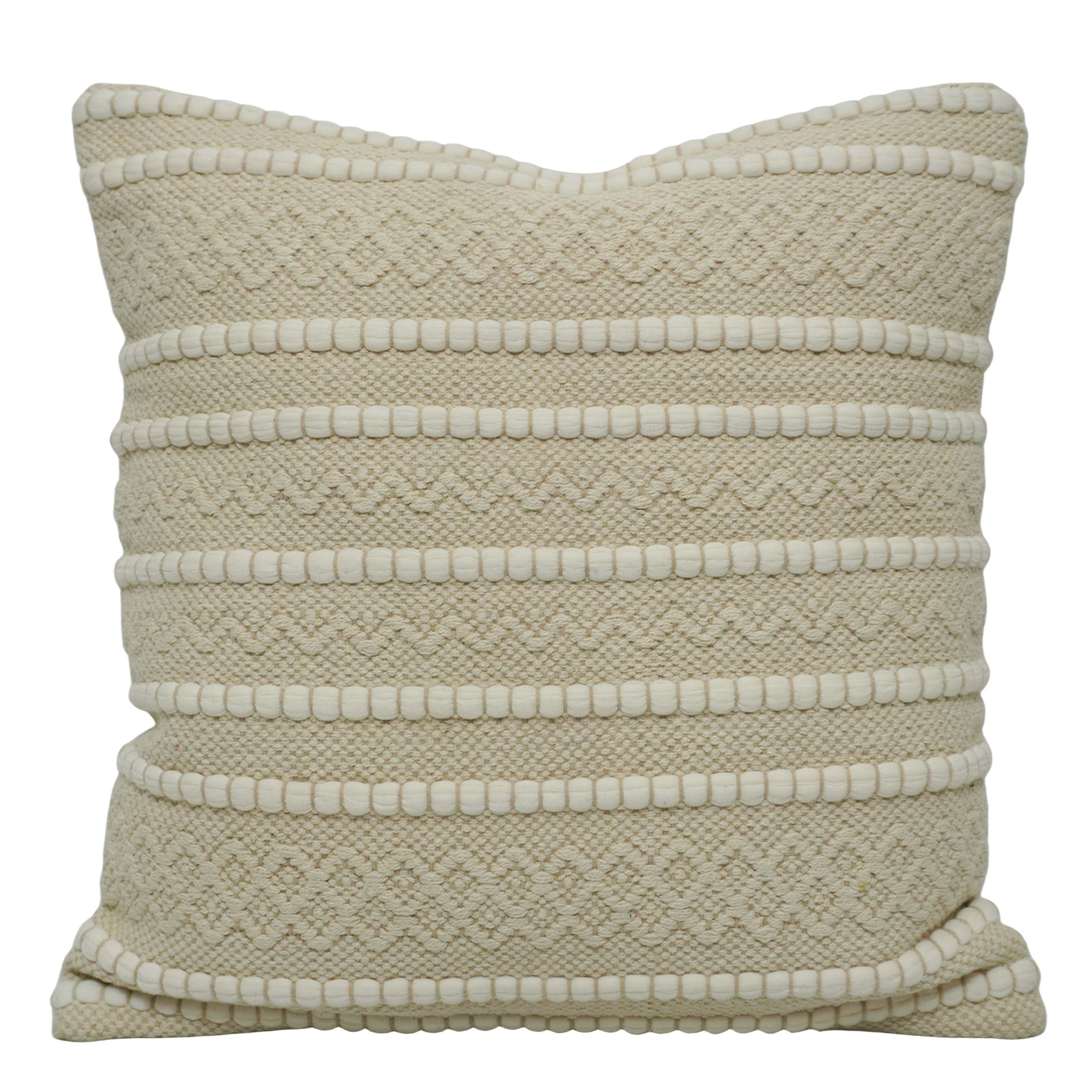 Handwoven Cotton Cushion Cover 45x45 cm – Ivory Textured Striped Design | Boho Decorative Throw Pillow Cover