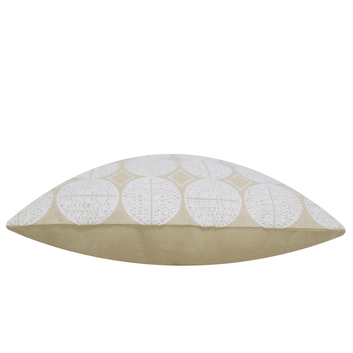 Machine Embroidered Cushion Cover 45x45 cm – Beige & White Geometric Circle Pattern