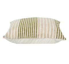 Handwoven Striped Cotton Cushion Cover | Neutral Beige & Olive Green | Modern Textured Throw Pillow Case (18x18 Inch)