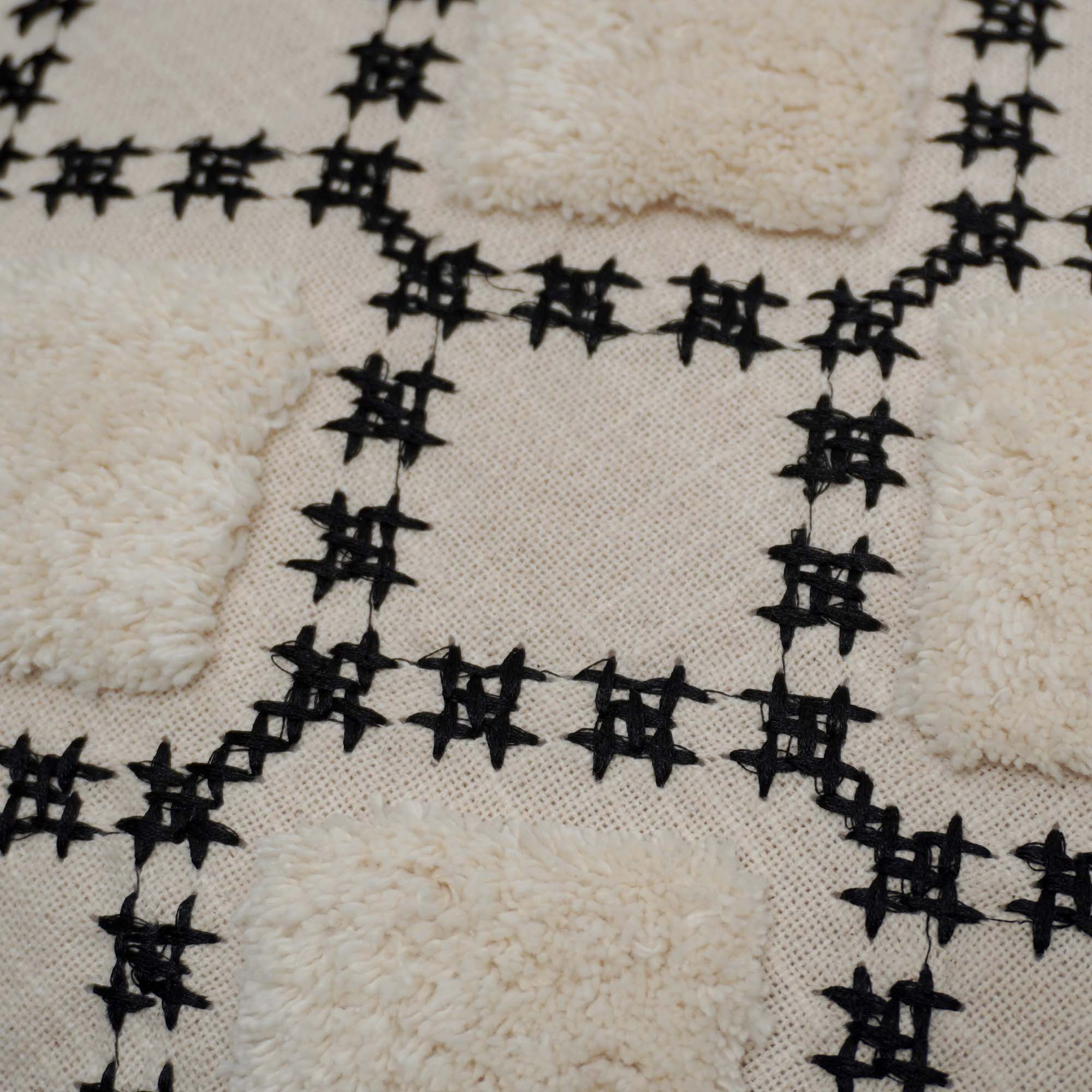 Handcrafted Embroidered & Tufted Cotton Cushion Cover 45x45 cm | Geometric Diamond Pattern | Boho Decorative Throw Pillow Cover with Hidden Zipper
