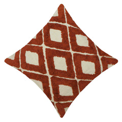 Handcrafted Tufted Geometric Cushion Cover – Rust & Ivory Textured Cotton Cushion, 45 x 45 cm