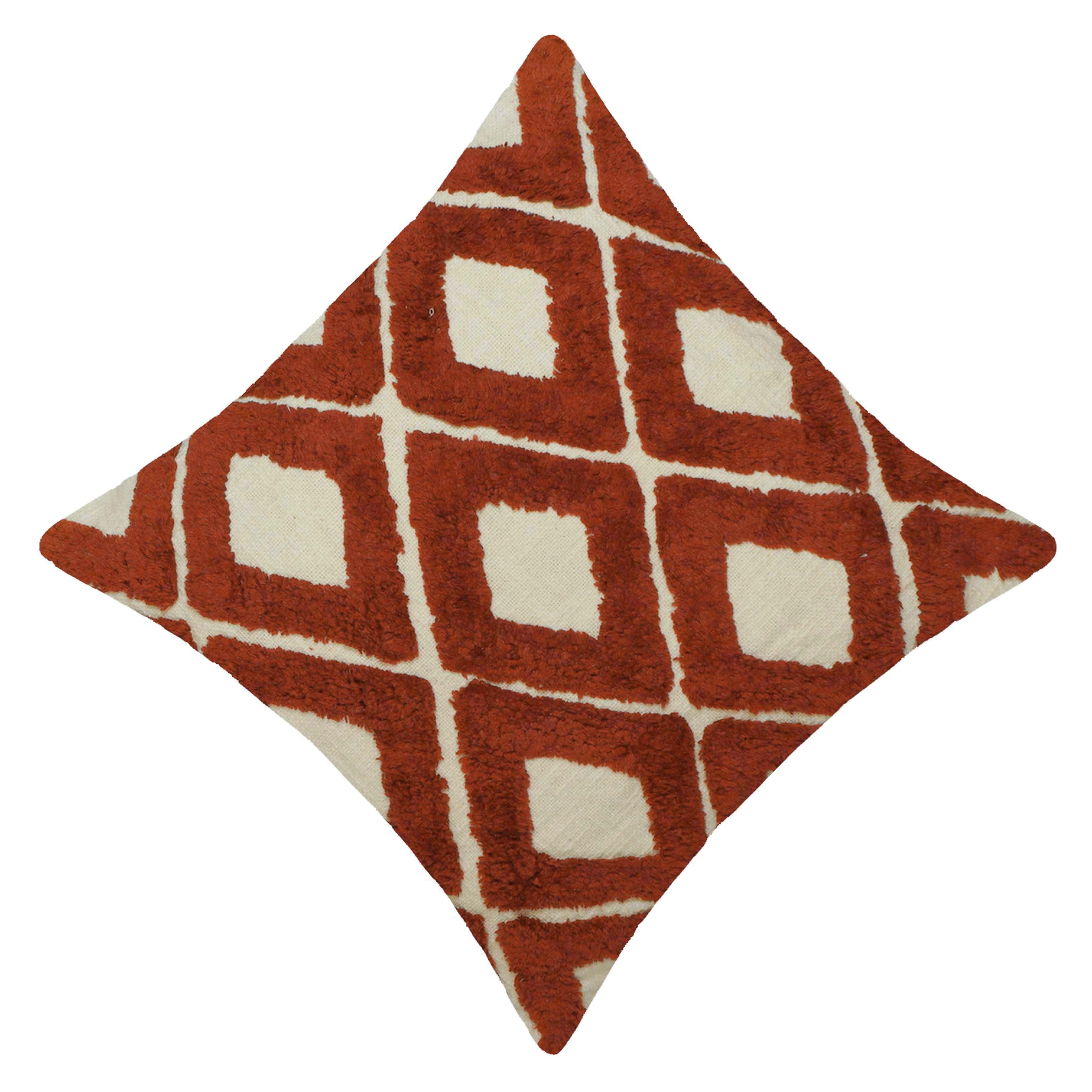 Handcrafted Tufted Geometric Cushion Cover – Rust & Ivory Textured Cotton Cushion, 45 x 45 cm