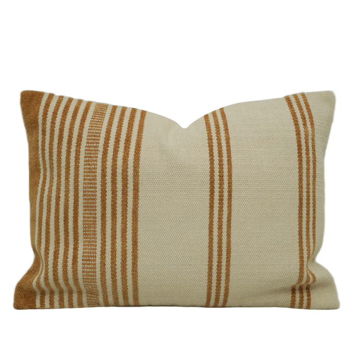Handwoven Beige & Rust Striped Cushion Cover – 35 x 50 cm | Textured Boho Accent Pillow Cover