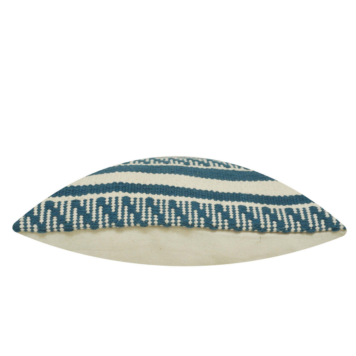 Handwoven Cotton Cushion Cover 45x45 cm | Blue & Ivory Geometric Striped Woven Cushion Cover | Decorative Throw Pillow Cover with Concealed Zipper