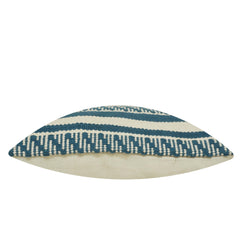 Handwoven Cotton Cushion Cover 45x45 cm | Blue & Ivory Geometric Striped Woven Cushion Cover | Decorative Throw Pillow Cover with Concealed Zipper