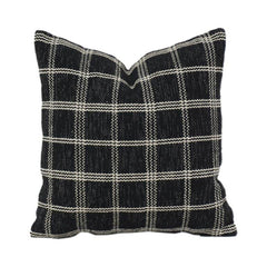 Black & Ivory Plaid Woven Cotton Cushion Cover | Textured Grid Pattern | Modern Minimalist Decor | 18x18 Inch