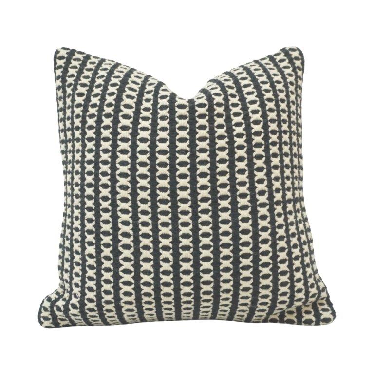 Handmade Cotton Woven Cushion Cover 45x45 cm | Black & Ivory Geometric Stripe Decorative Pillow Cover - Bulk manufacturer & supplier from Panipat, India