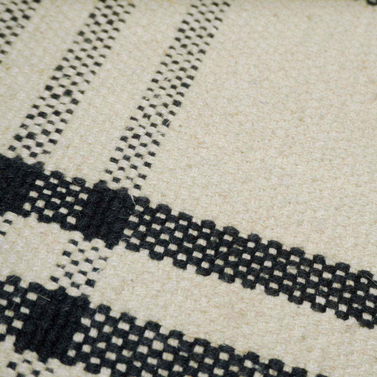 Handwoven Cotton Cushion Cover – Ivory & Charcoal Striped Design, 45 x 45 cm