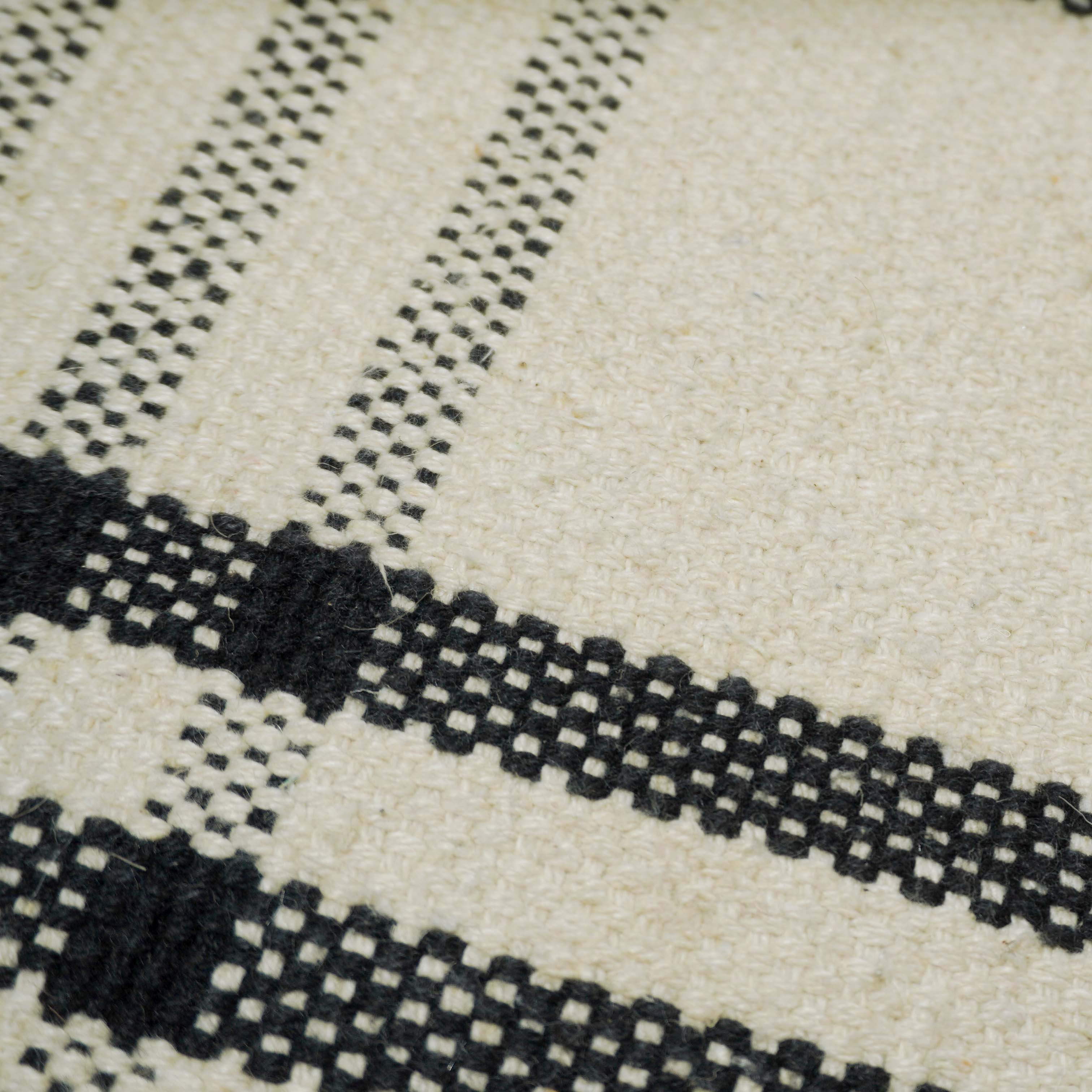 Handwoven Cotton Cushion Cover – Ivory & Charcoal Striped Design, 45 x 45 cm