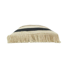 Handmade Cotton Tufted & Woven Cushion Cover 45x45 cm | Boho Black & Natural Striped Decorative Pillow Cover with Fringe