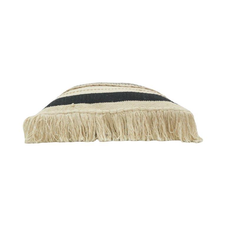 Handmade Cotton Tufted & Woven Cushion Cover 45x45 cm | Boho Black & Natural Striped Decorative Pillow Cover with Fringe