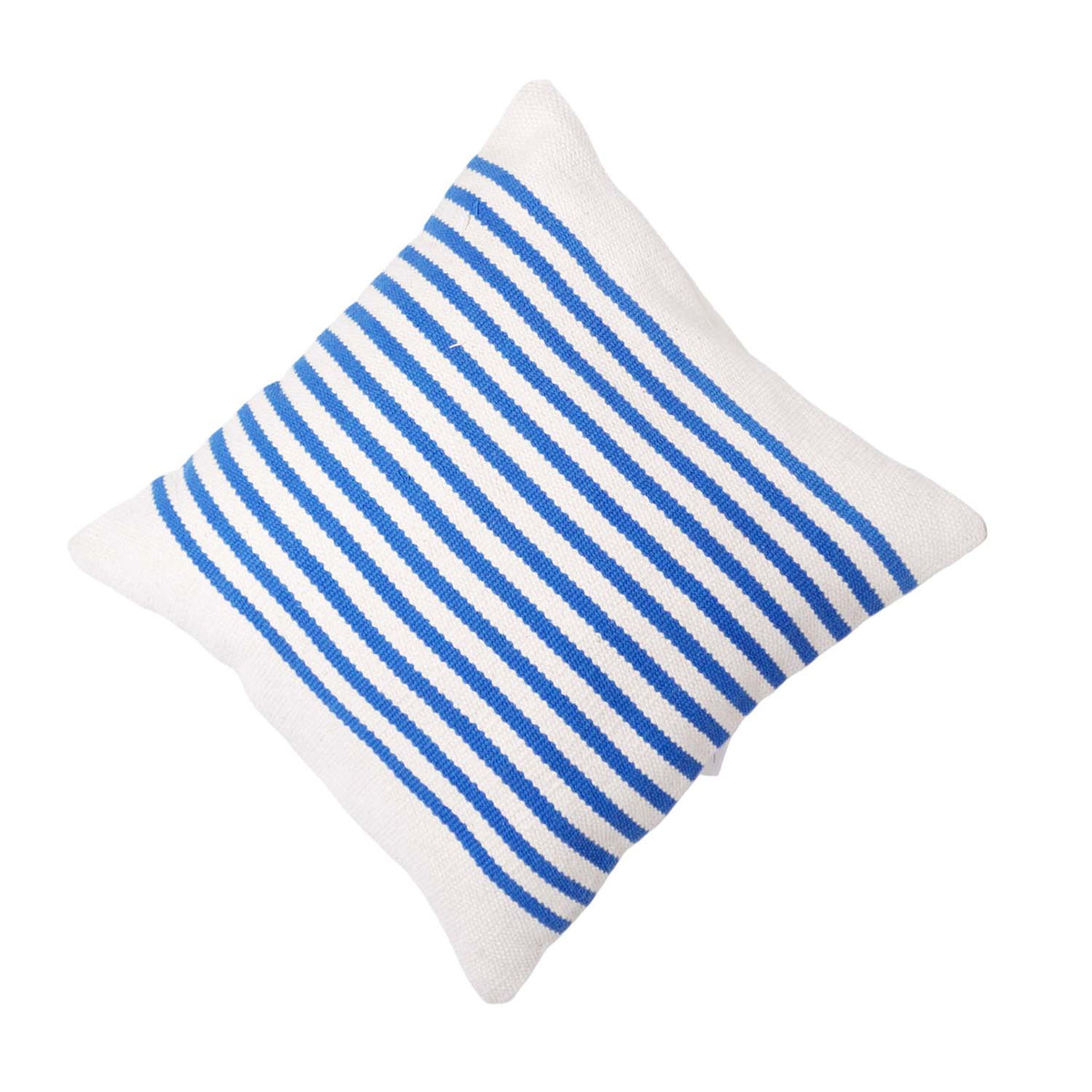 Handwoven Blue & White Striped Cotton Cushion Cover 45x45 cm | Coastal Farmhouse Decorative Pillow Cover - Bulk manufacturer & supplier from Panipat, India
